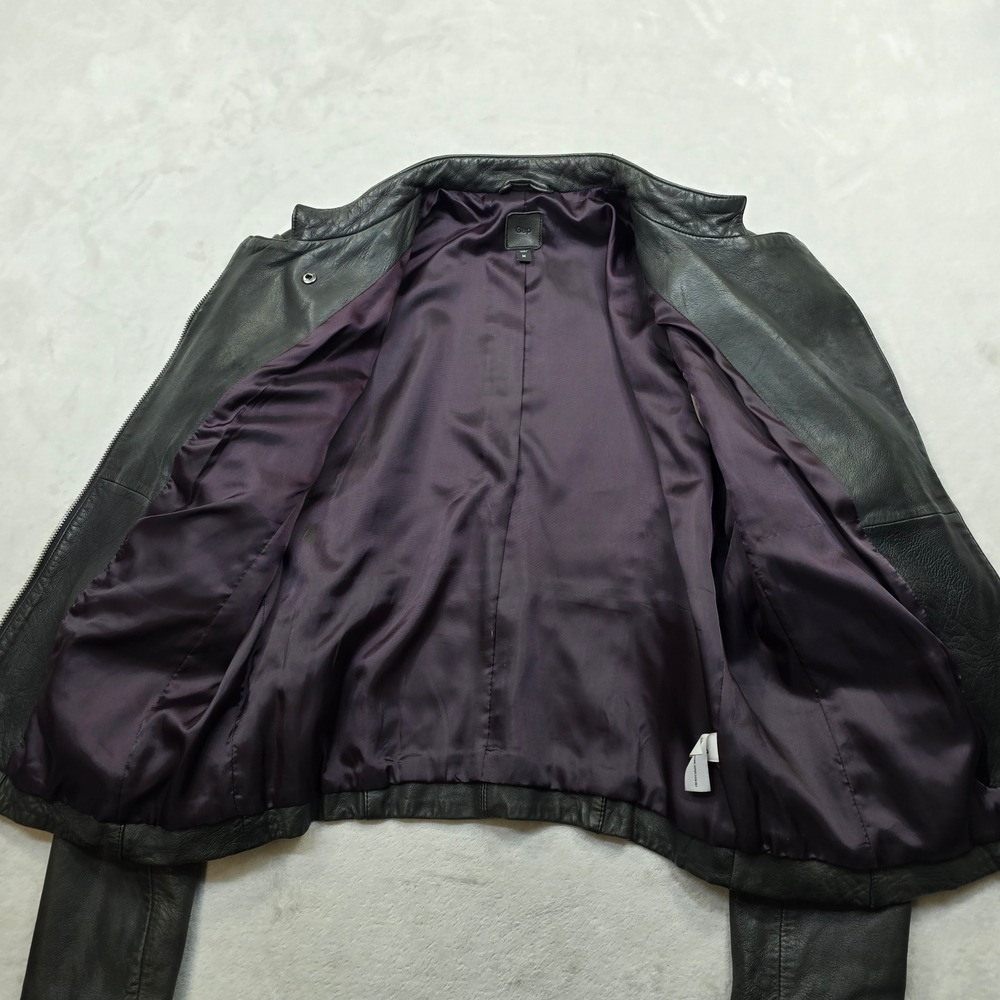 GAP Leather Moto Jacket Womens Medium Black Asymmetrical Zip Cafe Racer - Picture 9 of 16